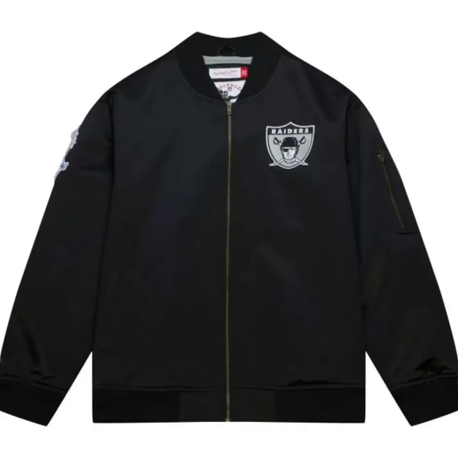 Men Mitchell & Ness Jackets & Outerwear-Lightweight Satin Bomber Vintage Logo Oakland Raiders