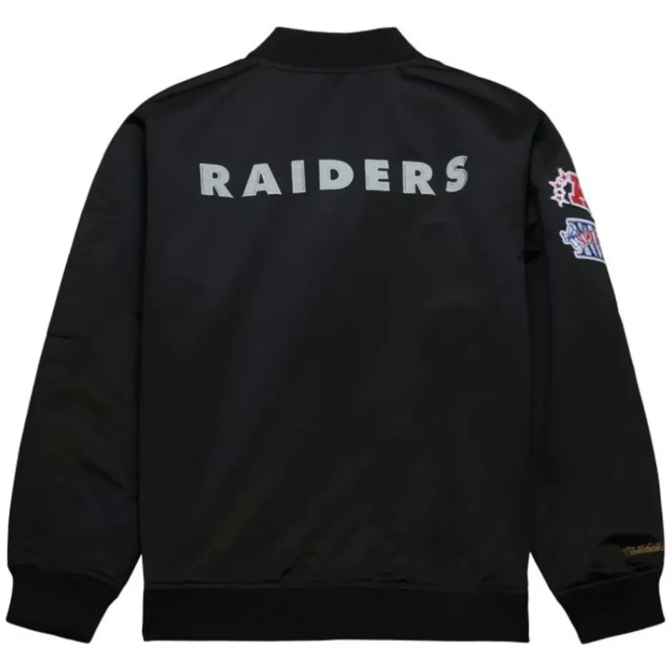 Men Mitchell & Ness Jackets & Outerwear-Lightweight Satin Bomber Vintage Logo Oakland Raiders