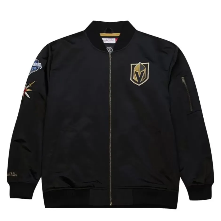 Men Mitchell & Ness Jackets & Outerwear-Lightweight Satin Bomber Current Logo Vegas Golden Knights