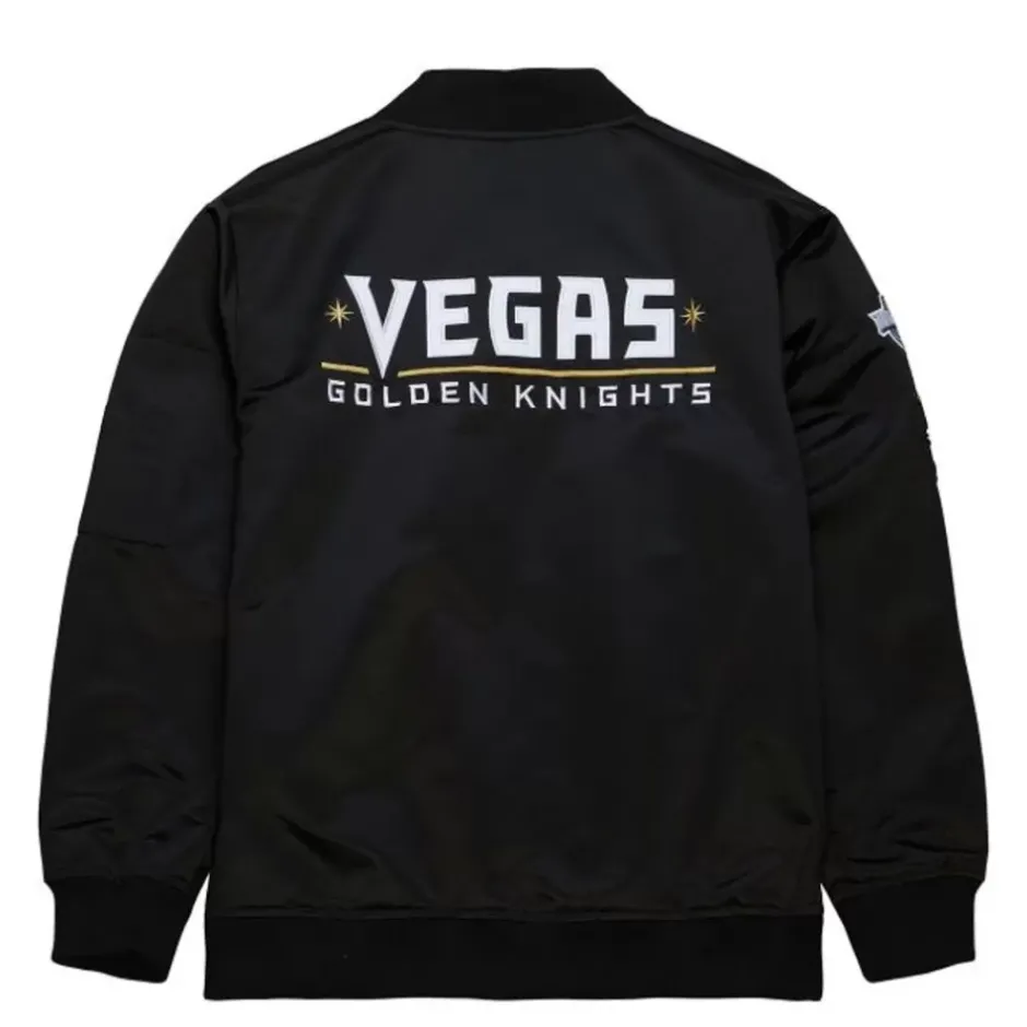 Men Mitchell & Ness Jackets & Outerwear-Lightweight Satin Bomber Current Logo Vegas Golden Knights