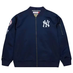 Men Mitchell & Ness Jackets & Outerwear-Lightweight Satin Bomber Vintage Logo New York Yankees