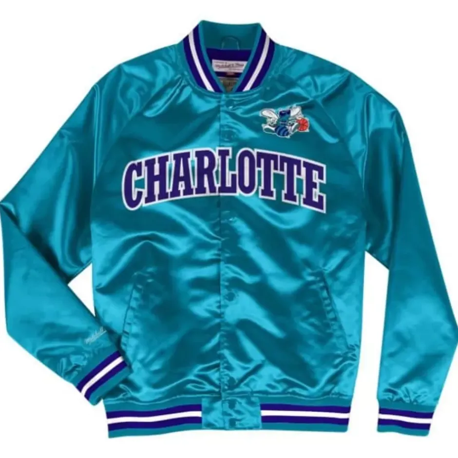 Men Mitchell & Ness Jackets & Outerwear-Lightweight Satin Jacket Charlotte Hornets