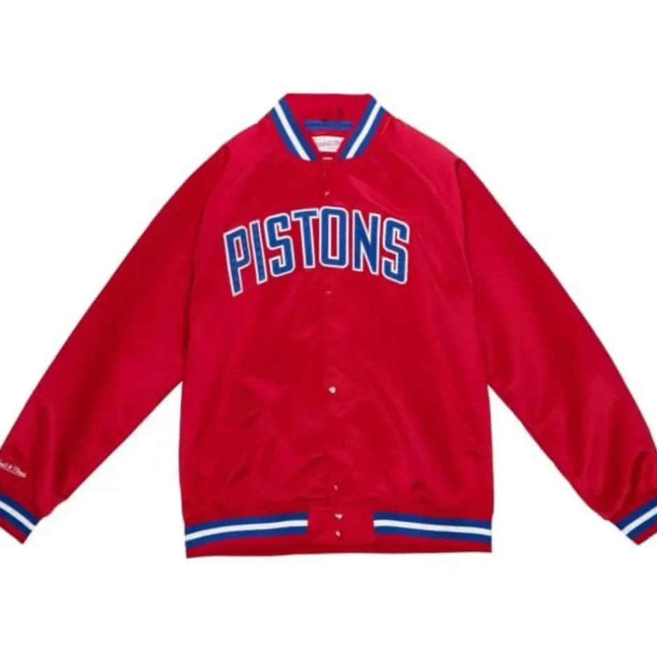 Men Mitchell & Ness Jackets & Outerwear-Lightweight Satin Jacket Detroit Pistons