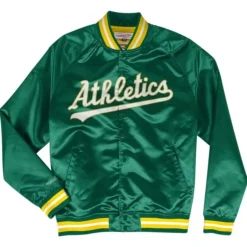 Men Mitchell & Ness Jackets & Outerwear-Lightweight Satin Jacket Oakland Athletics