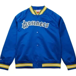 Men Mitchell & Ness Jackets & Outerwear-Lightweight Satin Jacket Seattle Mariners