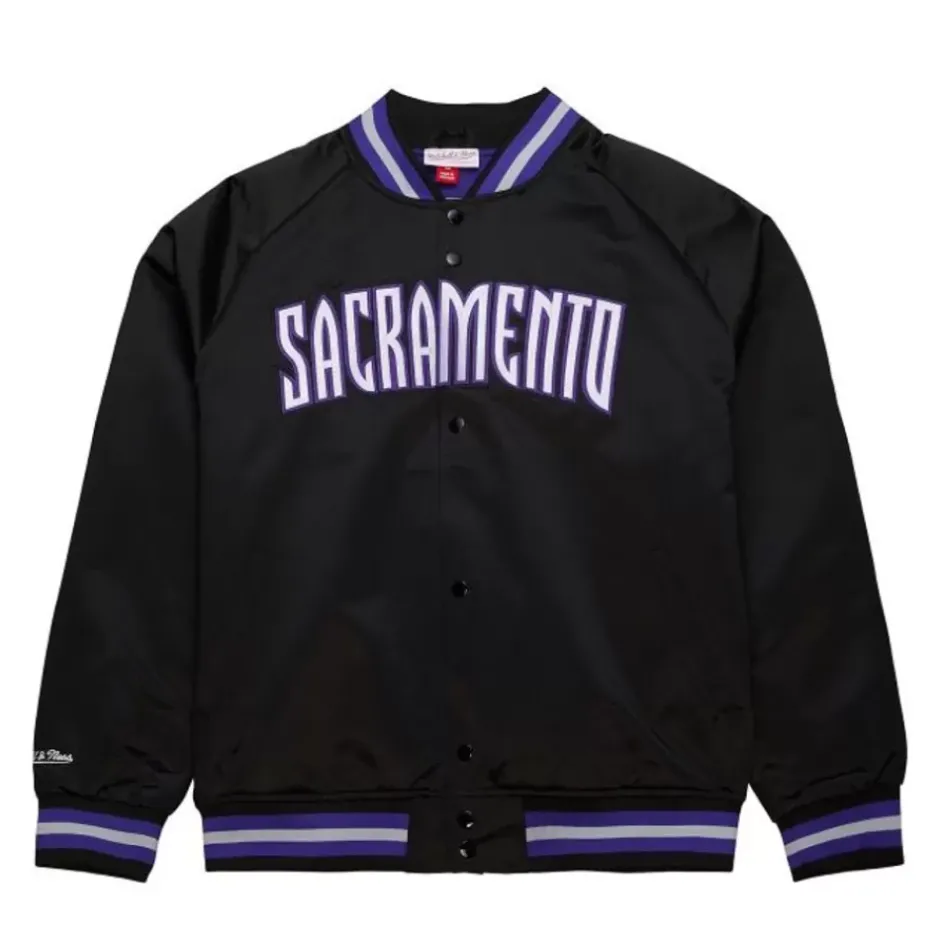 Men Mitchell & Ness Jackets & Outerwear-Lightweight Satin Jacket Sacramento Kings