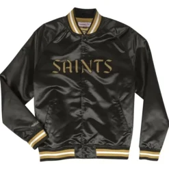 Men Mitchell & Ness Jackets & Outerwear-Lightweight Satin Jacket New Orleans Saints