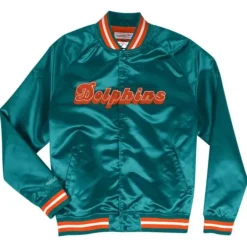 Men Mitchell & Ness Jackets & Outerwear-Lightweight Satin Jacket Miami Dolphins