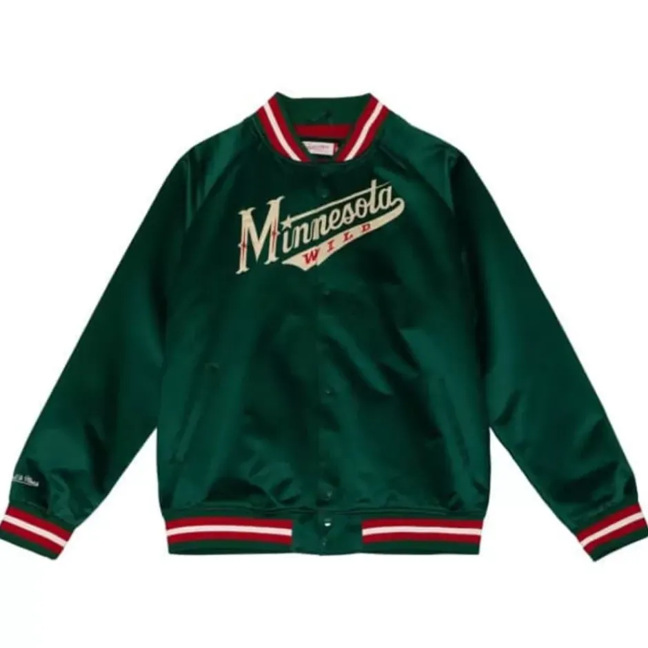 Men Mitchell & Ness Jackets & Outerwear-Lightweight Satin Jacket Minnesota Wild