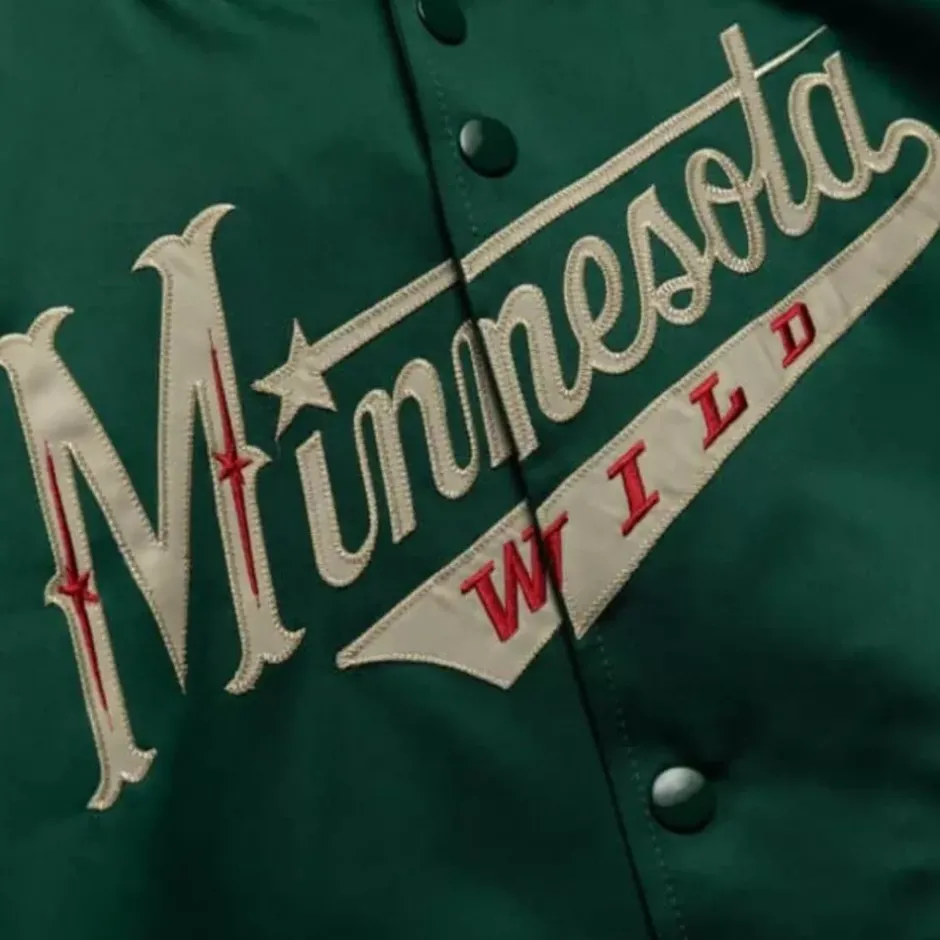 Men Mitchell & Ness Jackets & Outerwear-Lightweight Satin Jacket Minnesota Wild