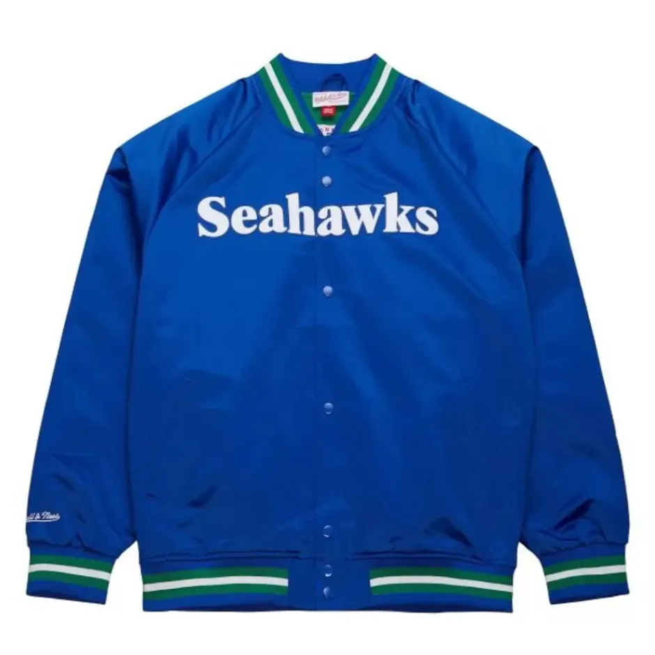Men Mitchell & Ness Jackets & Outerwear-Lightweight Satin Jacket Seattle Seahawks