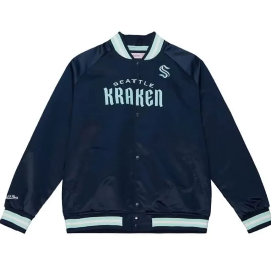 Men Mitchell & Ness Jackets & Outerwear-Lightweight Satin Jacket Seattle Kraken
