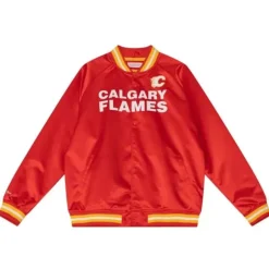 Men Mitchell & Ness Jackets & Outerwear-Lightweight Satin Jacket Calgary Flames