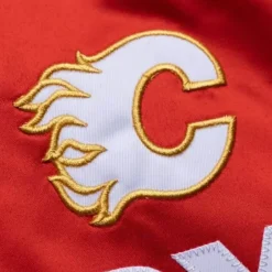 Men Mitchell & Ness Jackets & Outerwear-Lightweight Satin Jacket Calgary Flames