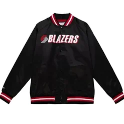 Men Mitchell & Ness Jackets & Outerwear-Lightweight Satin Jacket Portland Trail Blazers