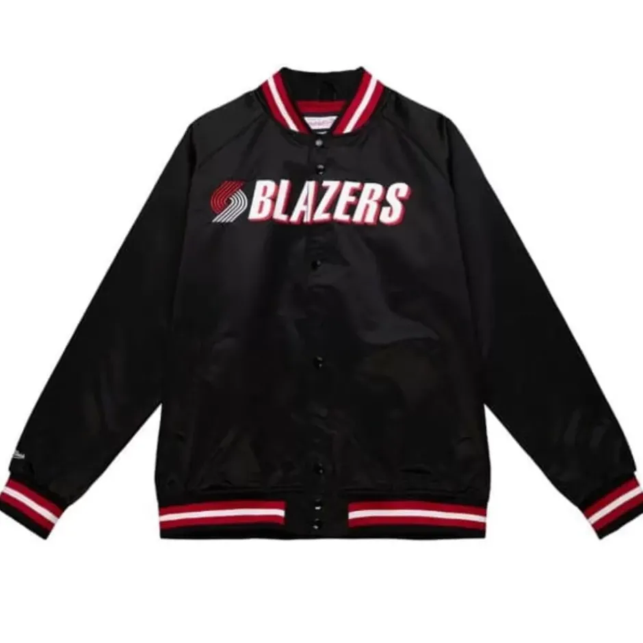 Men Mitchell & Ness Jackets & Outerwear-Lightweight Satin Jacket Portland Trail Blazers