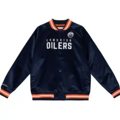 Men Mitchell & Ness Jackets & Outerwear-Lightweight Satin Jacket Edmonton Oilers