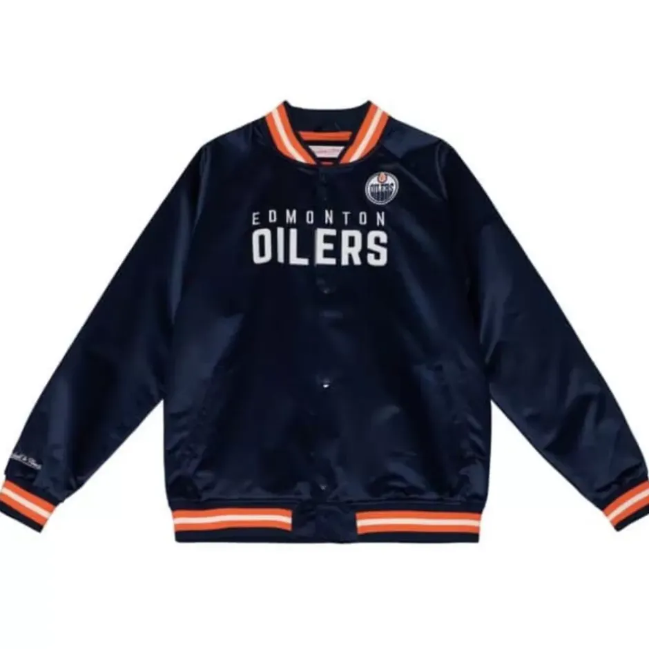 Men Mitchell & Ness Jackets & Outerwear-Lightweight Satin Jacket Edmonton Oilers