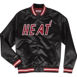 Men Mitchell & Ness Jackets & Outerwear-Lightweight Satin Jacket Miami Heat