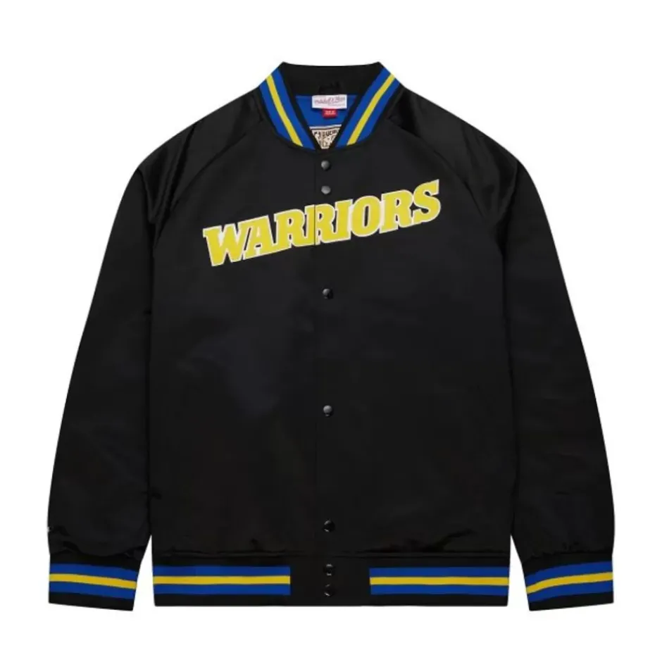 Men Mitchell & Ness Jackets & Outerwear-Lightweight Satin Jacket Golden State Warriors