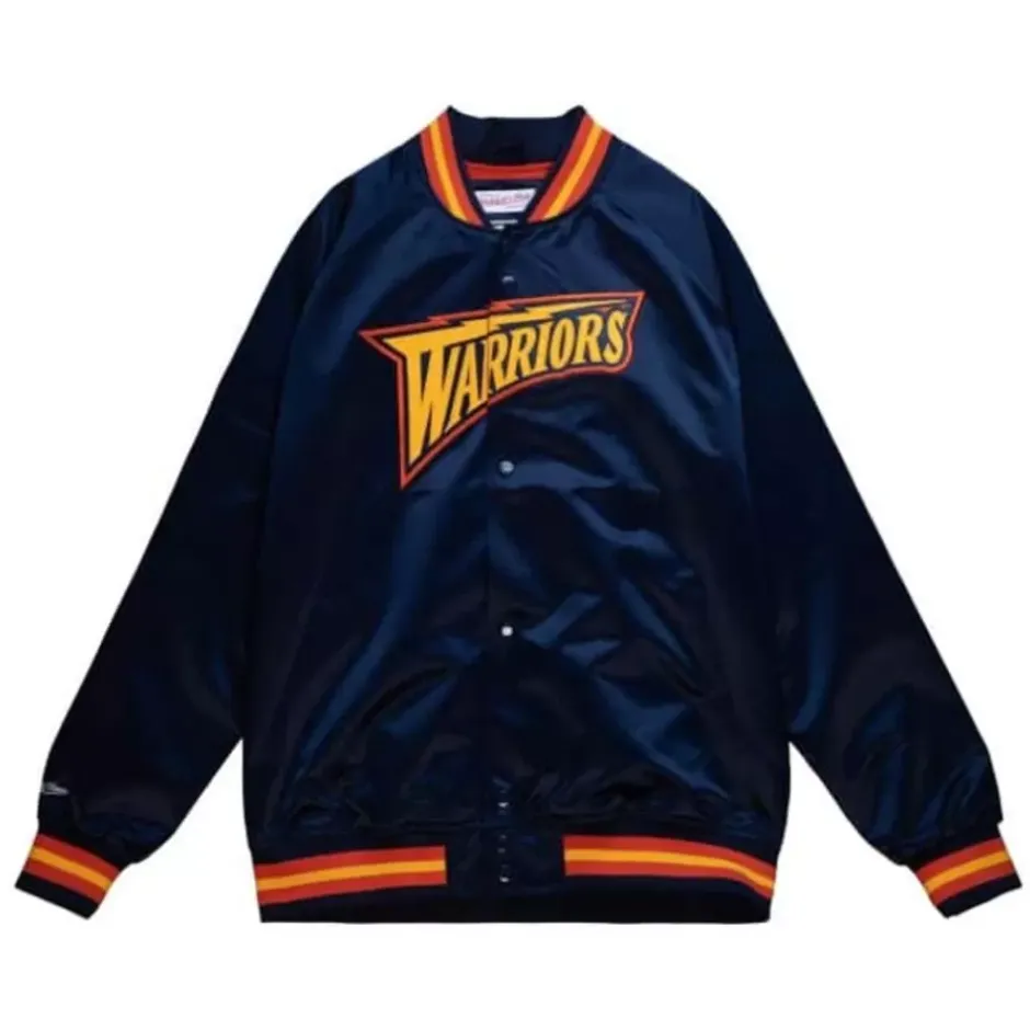 Men Mitchell & Ness Jackets & Outerwear-Lightweight Satin Jacket Golden State Warriors