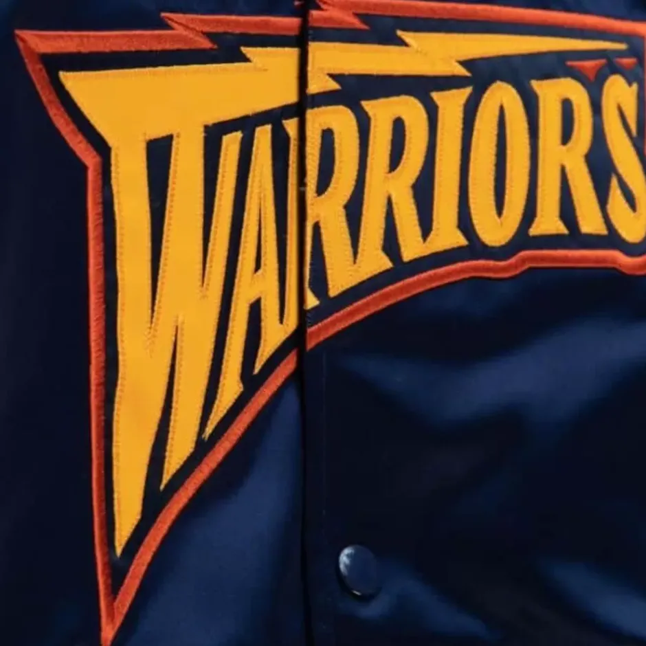 Men Mitchell & Ness Jackets & Outerwear-Lightweight Satin Jacket Golden State Warriors