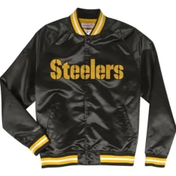 Men Mitchell & Ness Jackets & Outerwear-Lightweight Satin Jacket Pittsburgh Steelers