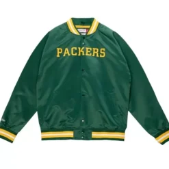 Men Mitchell & Ness Jackets & Outerwear-Lightweight Satin Jacket Green Bay Packers