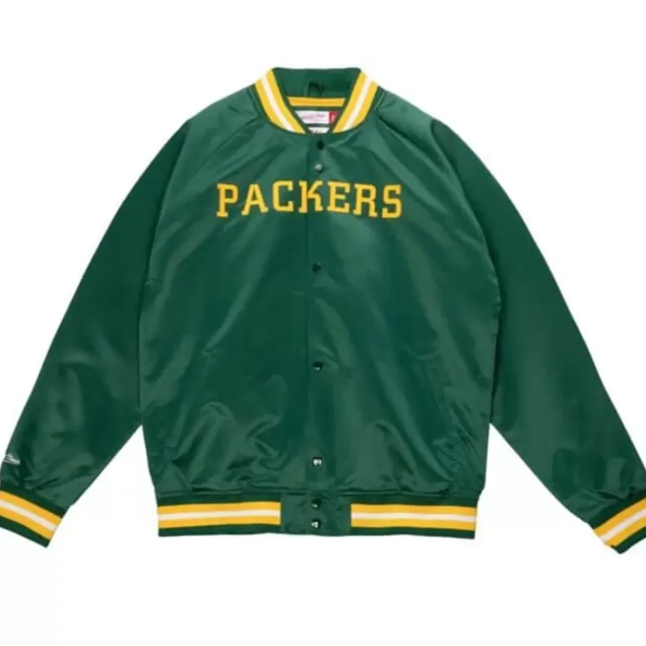 Men Mitchell & Ness Jackets & Outerwear-Lightweight Satin Jacket Green Bay Packers