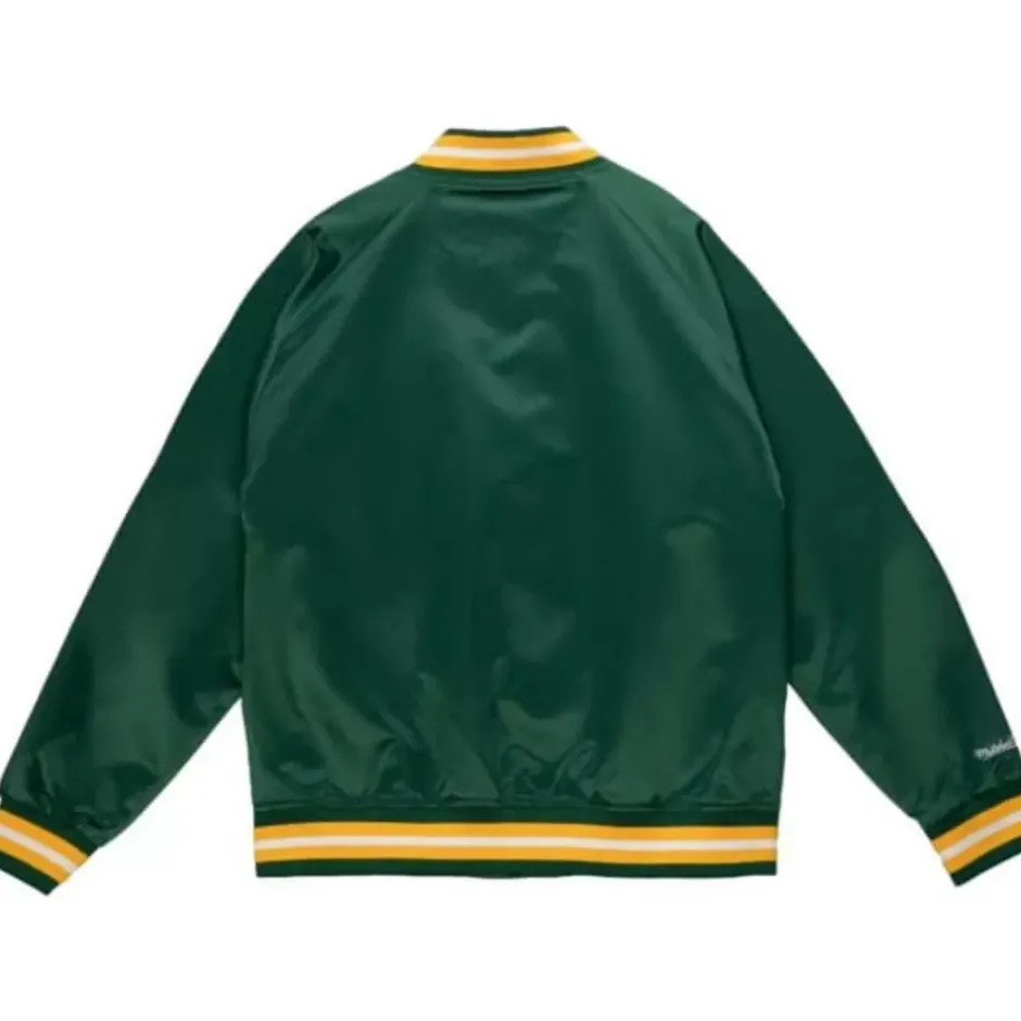 Men Mitchell & Ness Jackets & Outerwear-Lightweight Satin Jacket Green Bay Packers