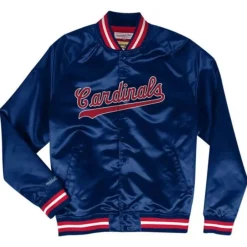 Men Mitchell & Ness Jackets & Outerwear-Lightweight Satin Jacket St. Louis Cardinals