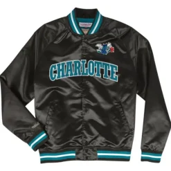 Men Mitchell & Ness Jackets & Outerwear-Lightweight Satin Jacket Charlotte Hornets