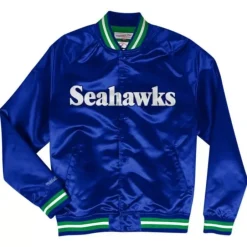 Men Mitchell & Ness Jackets & Outerwear-Lightweight Satin Jacket Seattle Seahawks