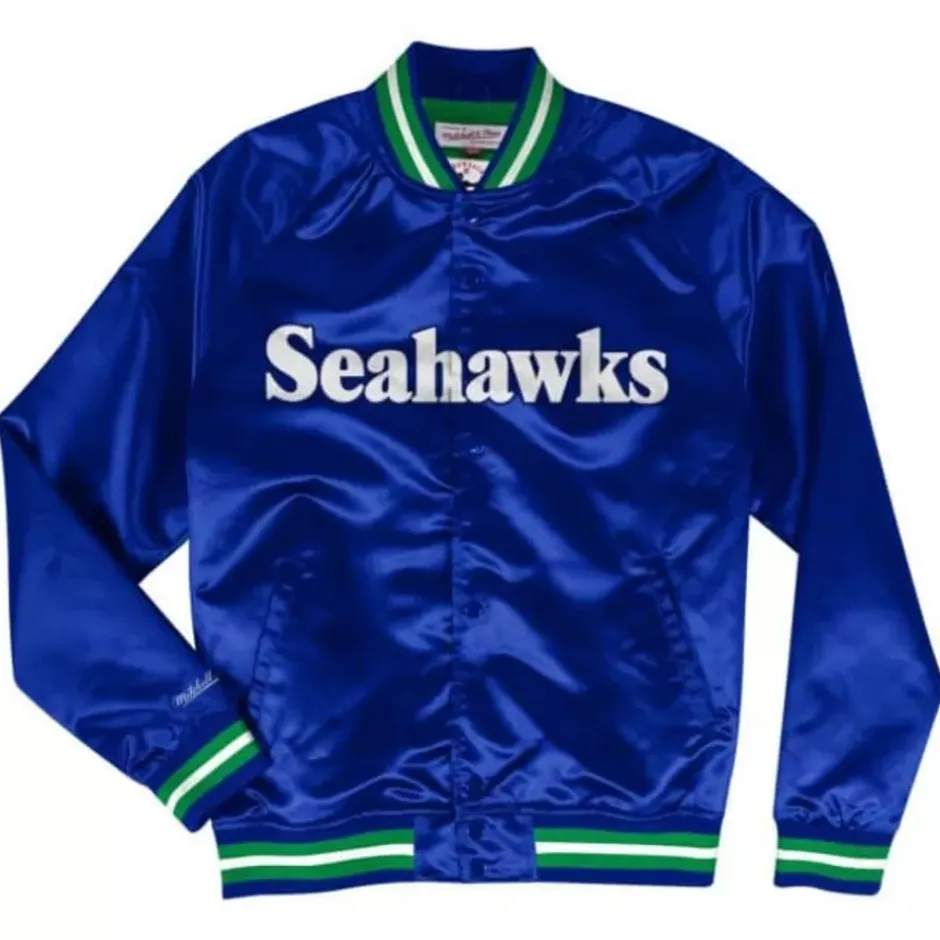 Men Mitchell & Ness Jackets & Outerwear-Lightweight Satin Jacket Seattle Seahawks