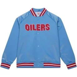 Men Mitchell & Ness Jackets & Outerwear-Lightweight Satin Jacket Houston Oilers