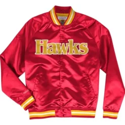 Men Mitchell & Ness Jackets & Outerwear-Lightweight Satin Jacket Atlanta Hawks