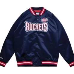 Men Mitchell & Ness Jackets & Outerwear-Lightweight Satin Jacket Houston Rockets