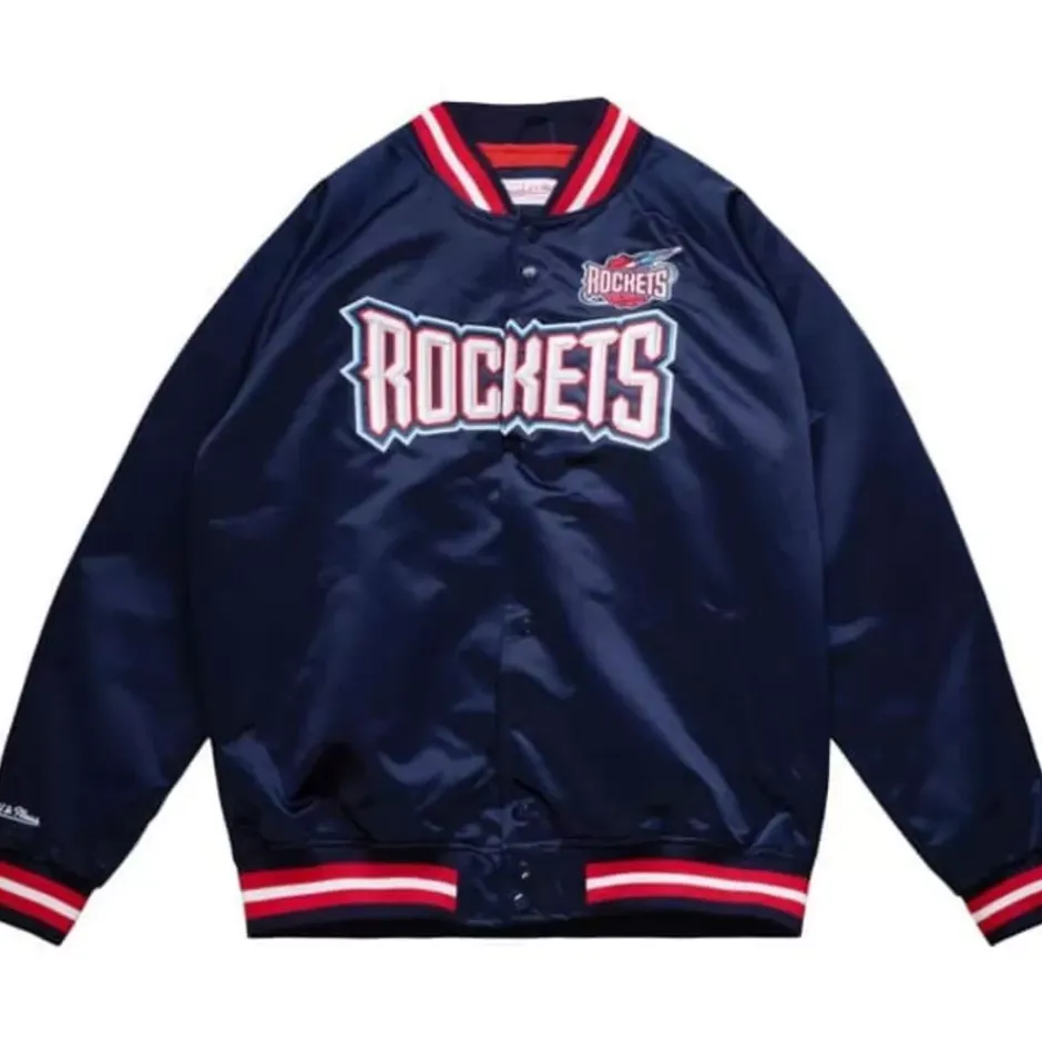 Men Mitchell & Ness Jackets & Outerwear-Lightweight Satin Jacket Houston Rockets