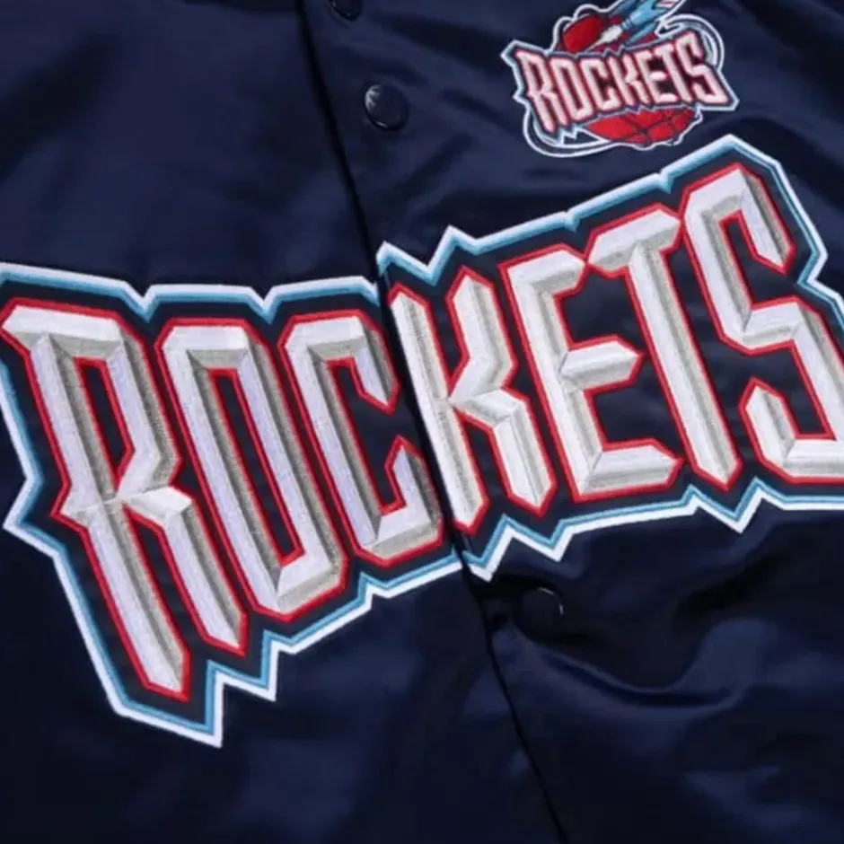 Men Mitchell & Ness Jackets & Outerwear-Lightweight Satin Jacket Houston Rockets