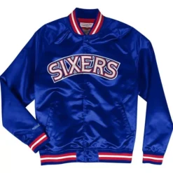 Men Mitchell & Ness Jackets & Outerwear-Lightweight Satin Jacket Philadelphia 76Ers