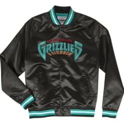 Men Mitchell & Ness Jackets & Outerwear-Lightweight Satin Jacket Vancouver Grizzlies