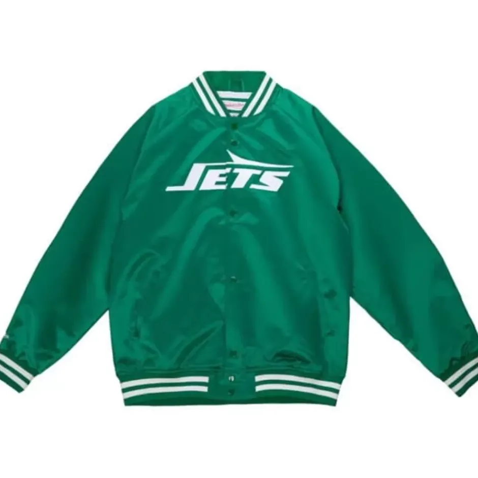 Men Mitchell & Ness Jackets & Outerwear-Lightweight Satin Jacket New York Jets
