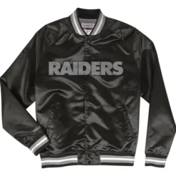 Men Mitchell & Ness Jackets & Outerwear-Lightweight Satin Jacket Oakland Raiders