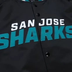 Men Mitchell & Ness Jackets & Outerwear-Lightweight Satin Jacket Current Logo San Jose Sharks