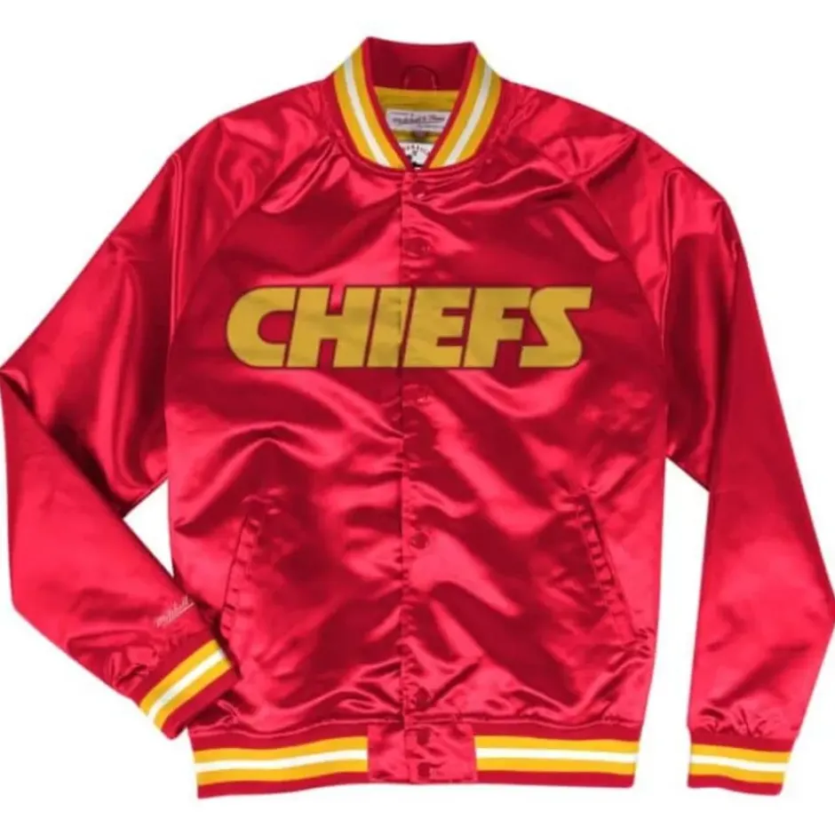 Men Mitchell & Ness Jackets & Outerwear-Lightweight Satin Jacket Kansas City Chiefs