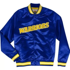 Men Mitchell & Ness Jackets & Outerwear-Lightweight Satin Jacket Golden State Warriors