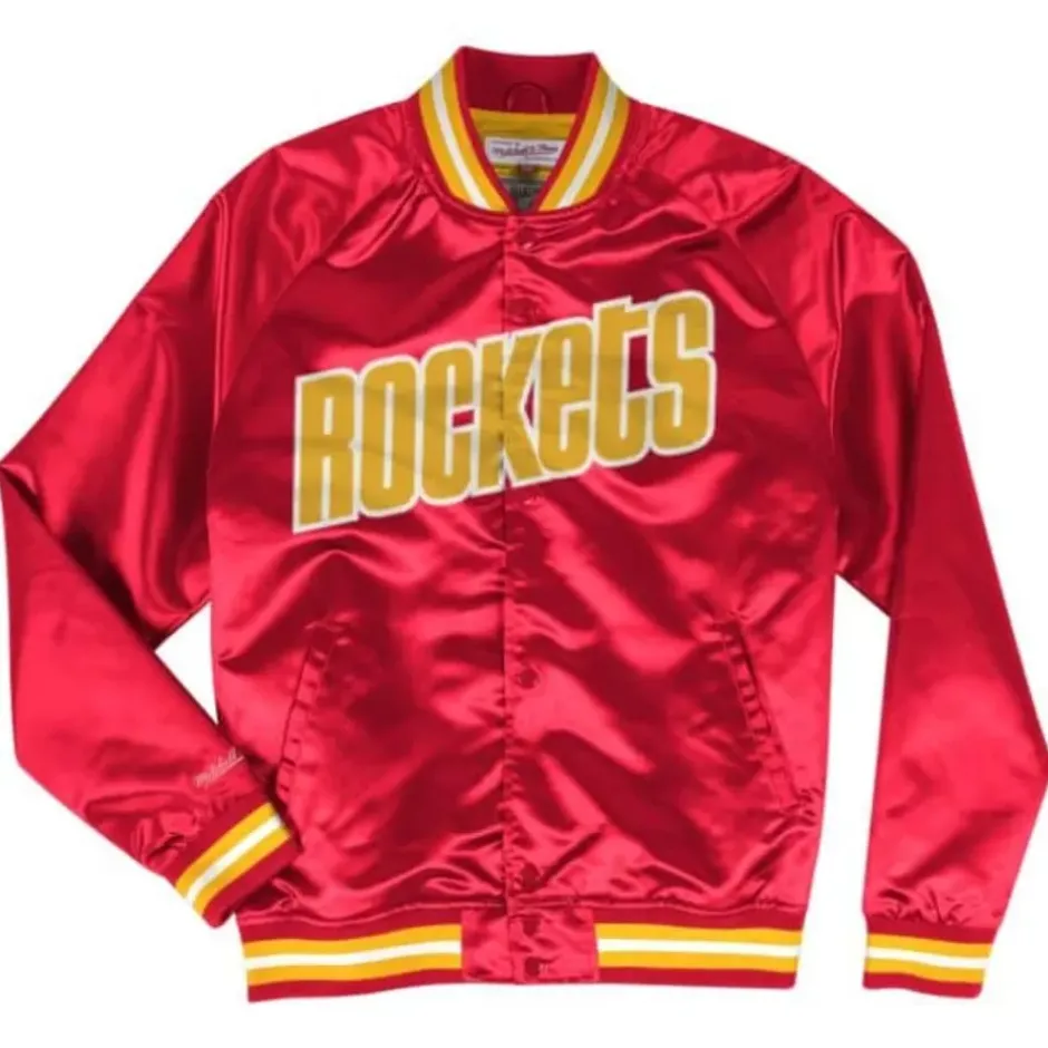 Men Mitchell & Ness Jackets & Outerwear-Lightweight Satin Jacket Houston Rockets