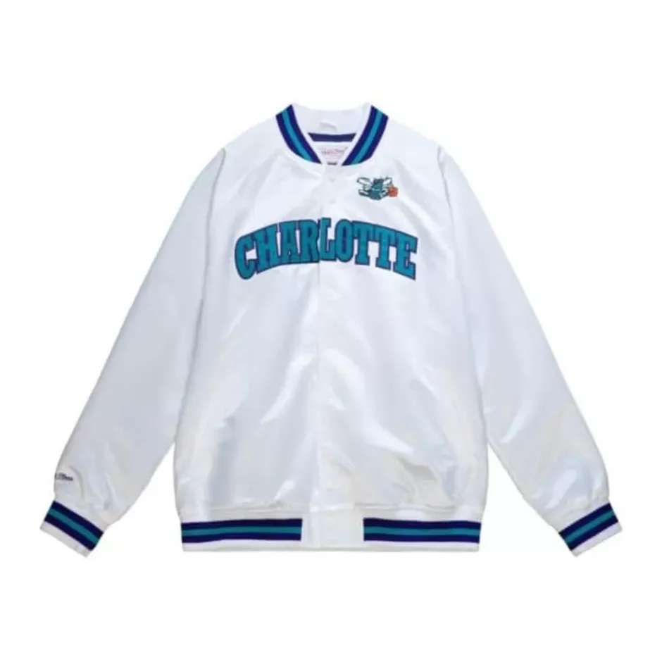 Men Mitchell & Ness Jackets & Outerwear-Lightweight Satin Jacket Charlotte Hornets