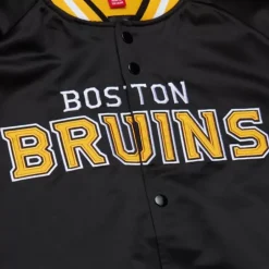 Men Mitchell & Ness Jackets & Outerwear-Lightweight Satin Jacket Current Logo Boston Bruins