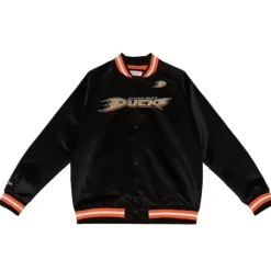 Men Mitchell & Ness Jackets & Outerwear-Lightweight Satin Jacket Anaheim Ducks